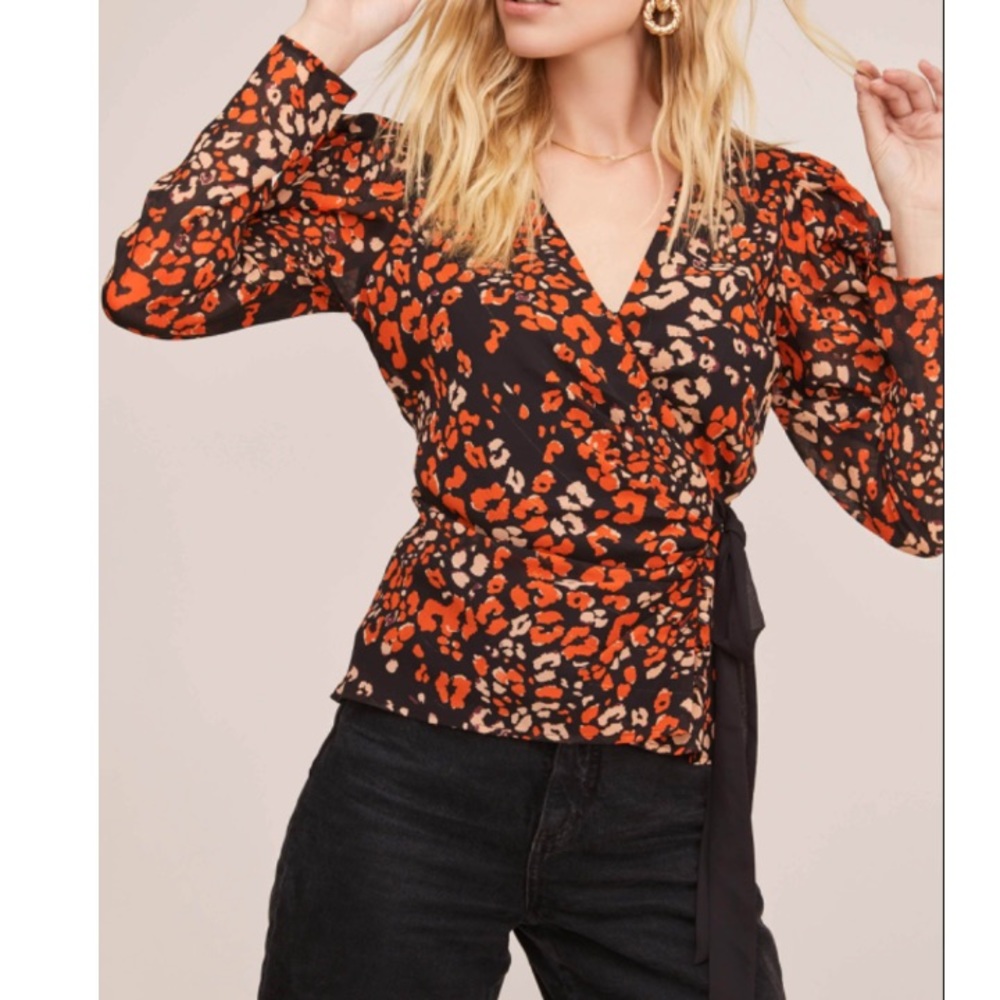 Astr Black and Orange Leopard Print Blouse